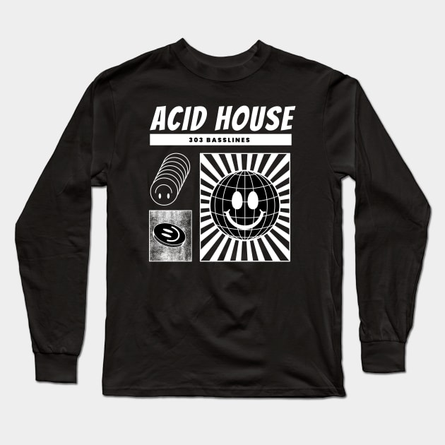 ACID HOUSE  - 303 Basslines Long Sleeve T-Shirt by DISCOTHREADZ 